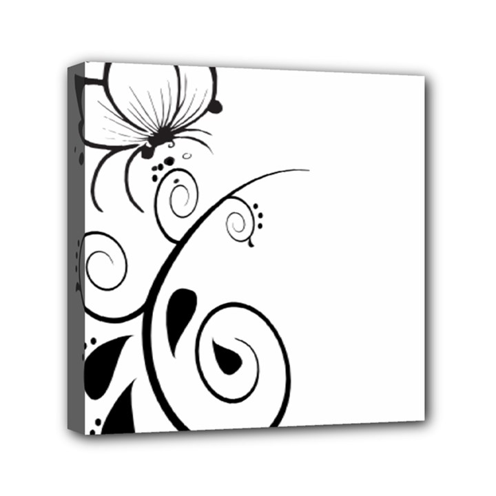 Floral Butterfly Design Mini Canvas 6  x 6  (Framed)