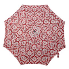 White And Poppy Red Damask Pattern Hook Handle Umbrella (medium) by Zandiepants