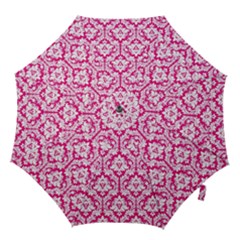 White And Hot Pink Damask Pattern Hook Handle Umbrella (medium) by Zandiepants