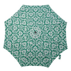 White And Emerald Green Damask Pattern Hook Handle Umbrella (medium)