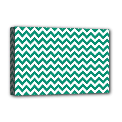 Emerald Green And White Zigzag Deluxe Canvas 18  X 12  (framed) by Zandiepants