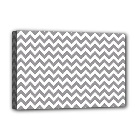 Grey And White Zigzag Deluxe Canvas 18  X 12  (framed) by Zandiepants