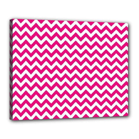 Hot Pink And White Zigzag Canvas 20  X 16  (framed)