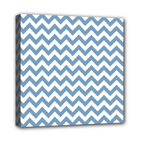 Blue And White Zigzag Mini Canvas 8  X 8  (framed)