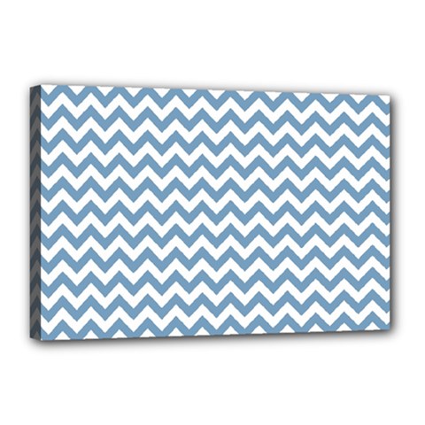 Blue And White Zigzag Canvas 18  X 12  (framed)