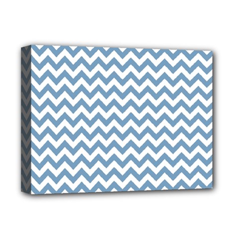 Blue And White Zigzag Deluxe Canvas 16  X 12  (framed)  by Zandiepants