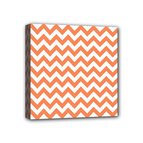 Orange And White Zigzag Mini Canvas 4  X 4  (framed) by Zandiepants