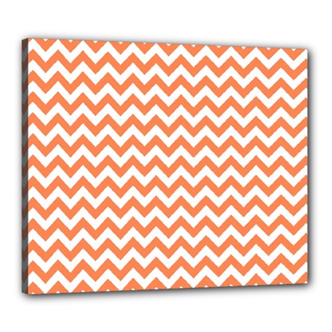 Orange And White Zigzag Canvas 24  X 20  (framed) by Zandiepants