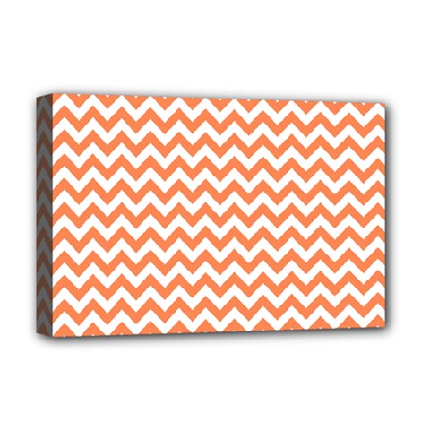 Orange And White Zigzag Deluxe Canvas 18  X 12  (framed) by Zandiepants