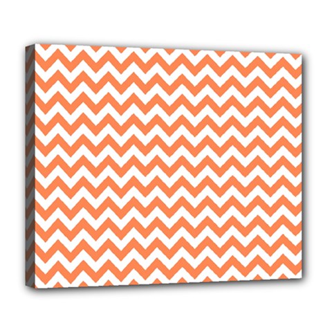 Orange And White Zigzag Deluxe Canvas 24  X 20  (framed) by Zandiepants