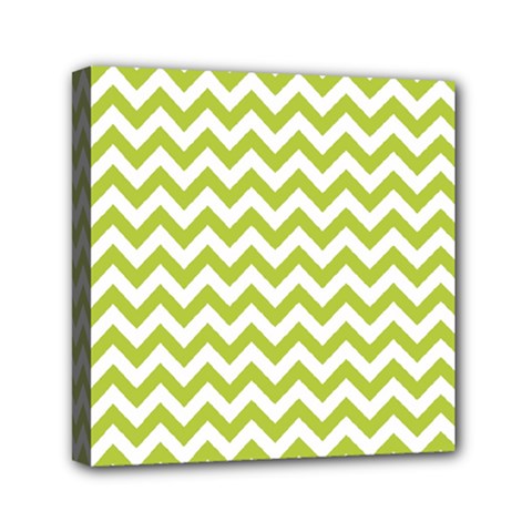 Spring Green And White Zigzag Pattern Mini Canvas 6  X 6  (framed) by Zandiepants