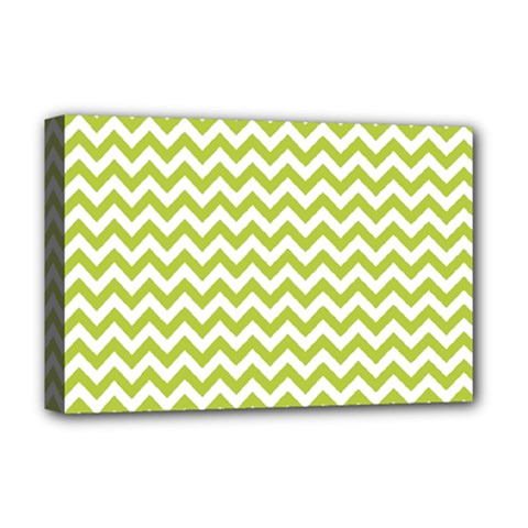 Spring Green And White Zigzag Pattern Deluxe Canvas 18  X 12  (framed) by Zandiepants