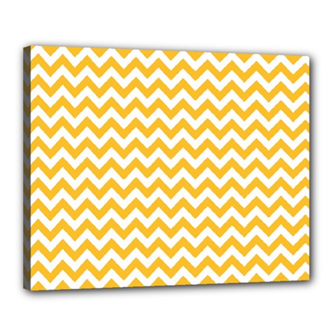 Sunny Yellow And White Zigzag Pattern Canvas 20  X 16  (framed) by Zandiepants