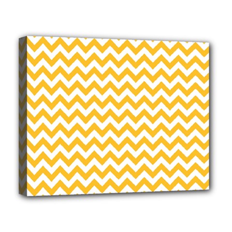 Sunny Yellow And White Zigzag Pattern Deluxe Canvas 20  X 16  (framed) by Zandiepants