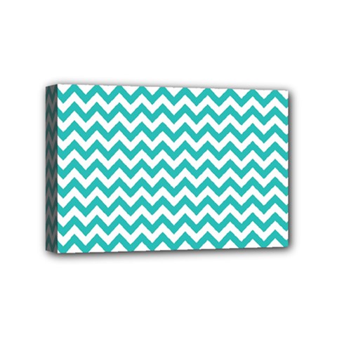 Turquoise And White Zigzag Pattern Mini Canvas 6  X 4  (framed) by Zandiepants