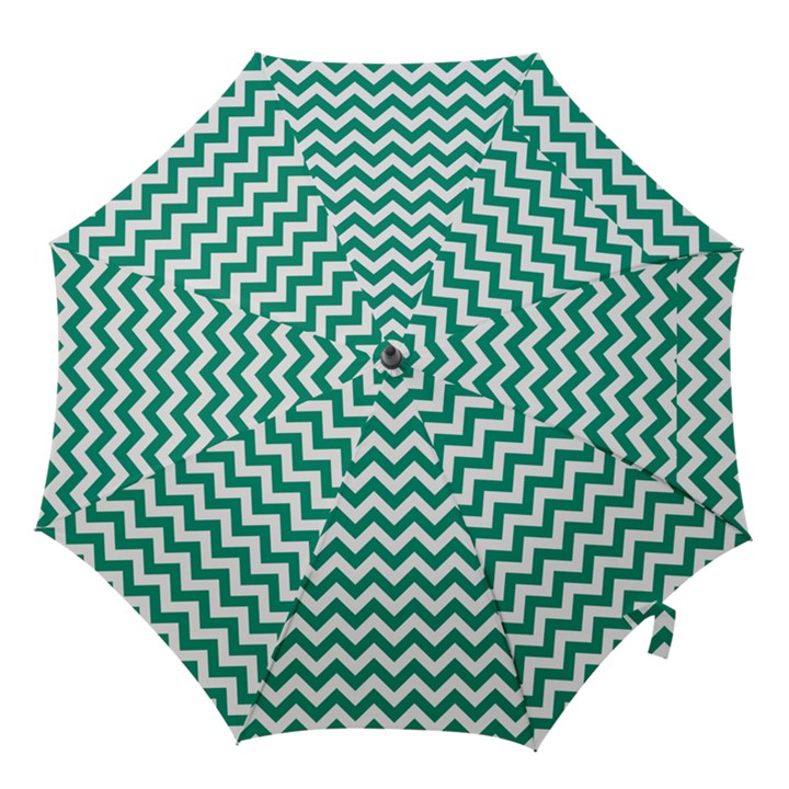 Emerald Green and White ZigZag pattern Hook Handle Umbrella (Medium)