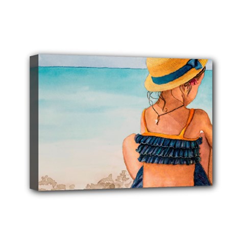 A Day At The Beach Mini Canvas 7  X 5  (framed)