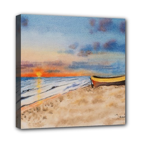 Sunset Beach Watercolor Mini Canvas 8  X 8  (framed) by TonyaButcher