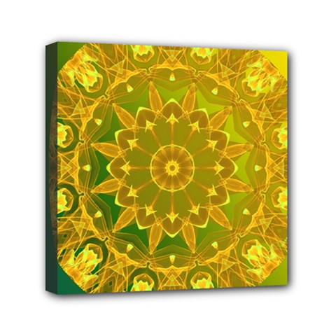 Yellow Green Abstract Wheel Of Fire Mini Canvas 6  X 6  (framed)