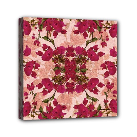 Retro Vintage Floral Motif Mini Canvas 6  X 6  (framed)