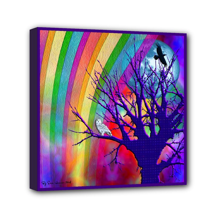 Rainbow Moon Mini Canvas 6  x 6  (Framed)