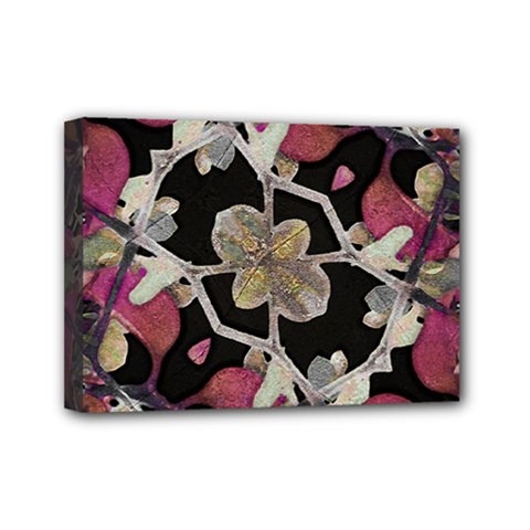 Floral Arabesque Decorative Artwork Mini Canvas 7  X 5  (framed)