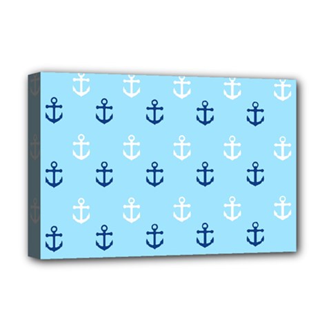 Anchors In Blue And White Deluxe Canvas 18  X 12  (framed)