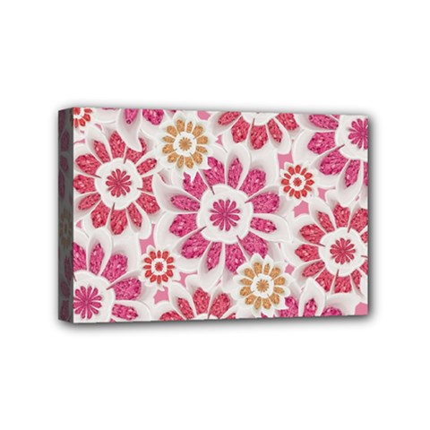 Feminine Flowers Pattern Mini Canvas 6  X 4  (framed)