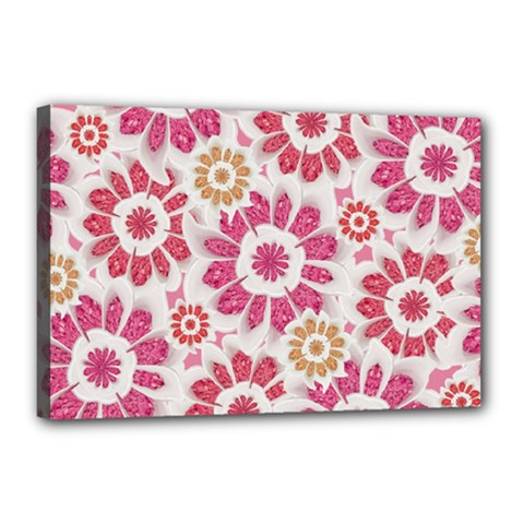 Feminine Flowers Pattern Canvas 18  X 12  (framed)