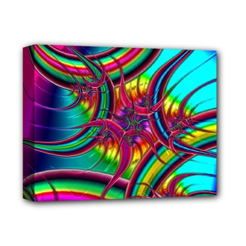 Abstract Neon Fractal Rainbows Deluxe Canvas 14  X 11  (framed)