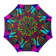 Abstract Neon Fractal Rainbows Golf Umbrella