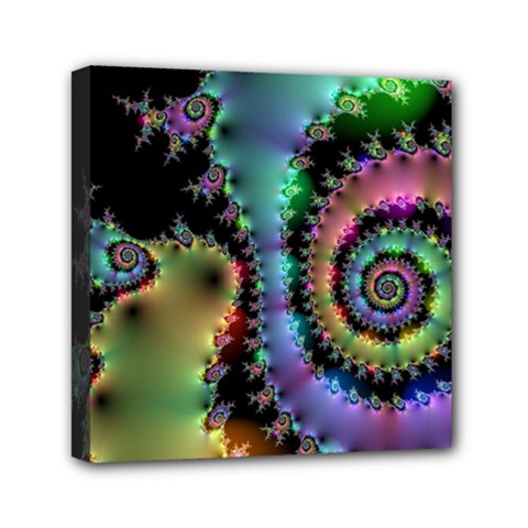 Satin Rainbow, Spiral Curves Through The Cosmos Mini Canvas 6  X 6  (framed) by DianeClancy