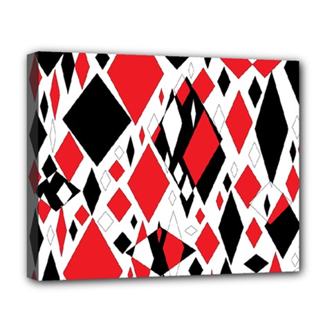 Distorted Diamonds In Black & Red Deluxe Canvas 20  X 16  (framed)