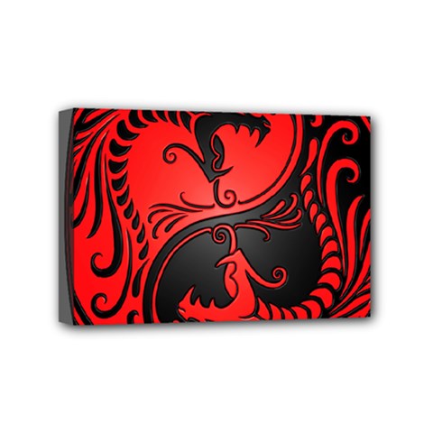 Yin Yang Dragons Red And Black Mini Canvas 6  X 4  (framed)