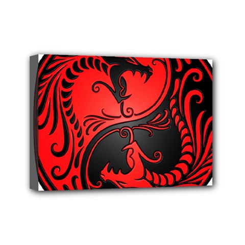 Yin Yang Dragons Red And Black Mini Canvas 7  X 5  (framed) by JeffBartels