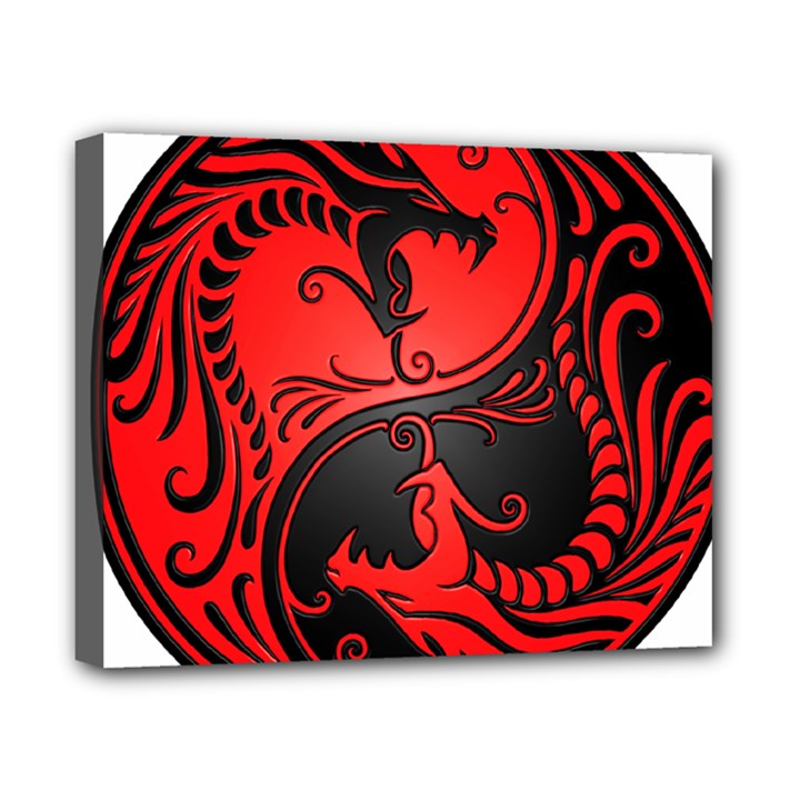 Yin Yang Dragons Red and Black Canvas 10  x 8  (Framed)