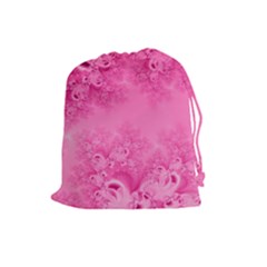 Soft Pink Frost Of Morning Fractal Drawstring Pouch (large)