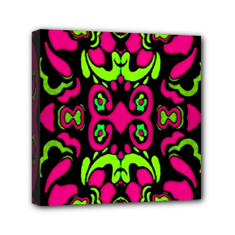 Psychedelic Retro Ornament Print Mini Canvas 6  X 6  (framed) by dflcprints