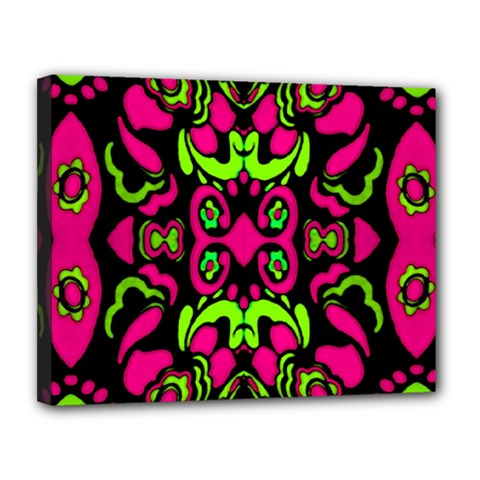 Psychedelic Retro Ornament Print Canvas 14  X 11  (framed) by dflcprints