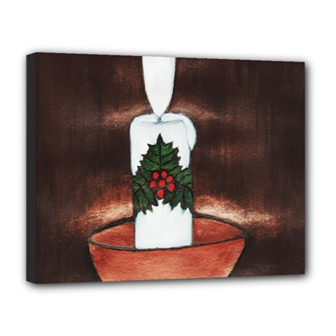 Candle And Mistletoe Canvas 14  X 11  (framed)