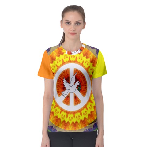 Psychedelic Peace Dove Mandala All Over Print Sport T-shirt (women) by StuffOrSomething