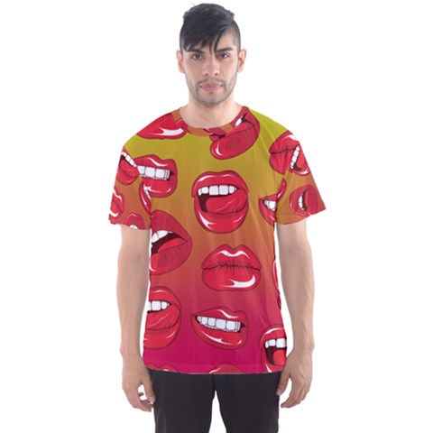 Hot Lips All Over Print Sport T-shirt (men) by UniqueandCustomGifts