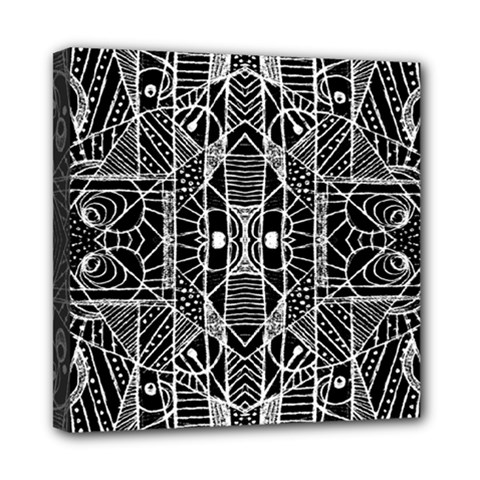 Black And White Tribal Geometric Pattern Print Mini Canvas 8  X 8  (framed) by dflcprints