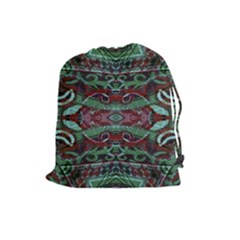 Tribal Ornament Pattern In Red And Green Colors Drawstring Pouch (large) by dflcprints