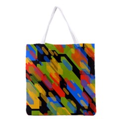 Colorful Shapes On A Black Background Grocery Tote Bag by LalyLauraFLM