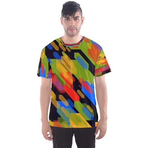 Colorful Shapes On A Black Background Men s Sport Mesh Tee by LalyLauraFLM