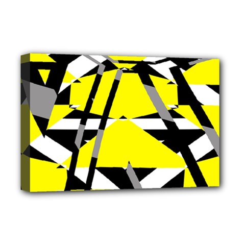 Yellow, Black And White Pieces Abstract Design Deluxe Canvas 18  X 12  (stretched) by LalyLauraFLM