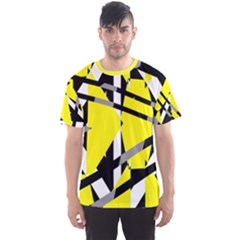 Yellow, Black And White Pieces Abstract Design Men s Sport Mesh Tee