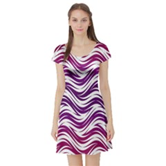 Purple Waves Pattern Short Sleeved Skater Dress by LalyLauraFLM