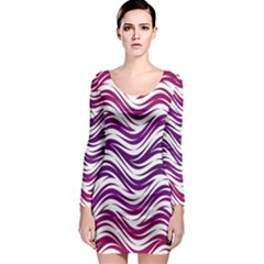 Purple Waves Pattern Long Sleeve Bodycon Dress